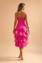 Sheath/Column Scoop Neck Satin Tea-Length Mother of the Bride & Groom Dresses with Ruched Waist & Rhinestones (SHI22501657)