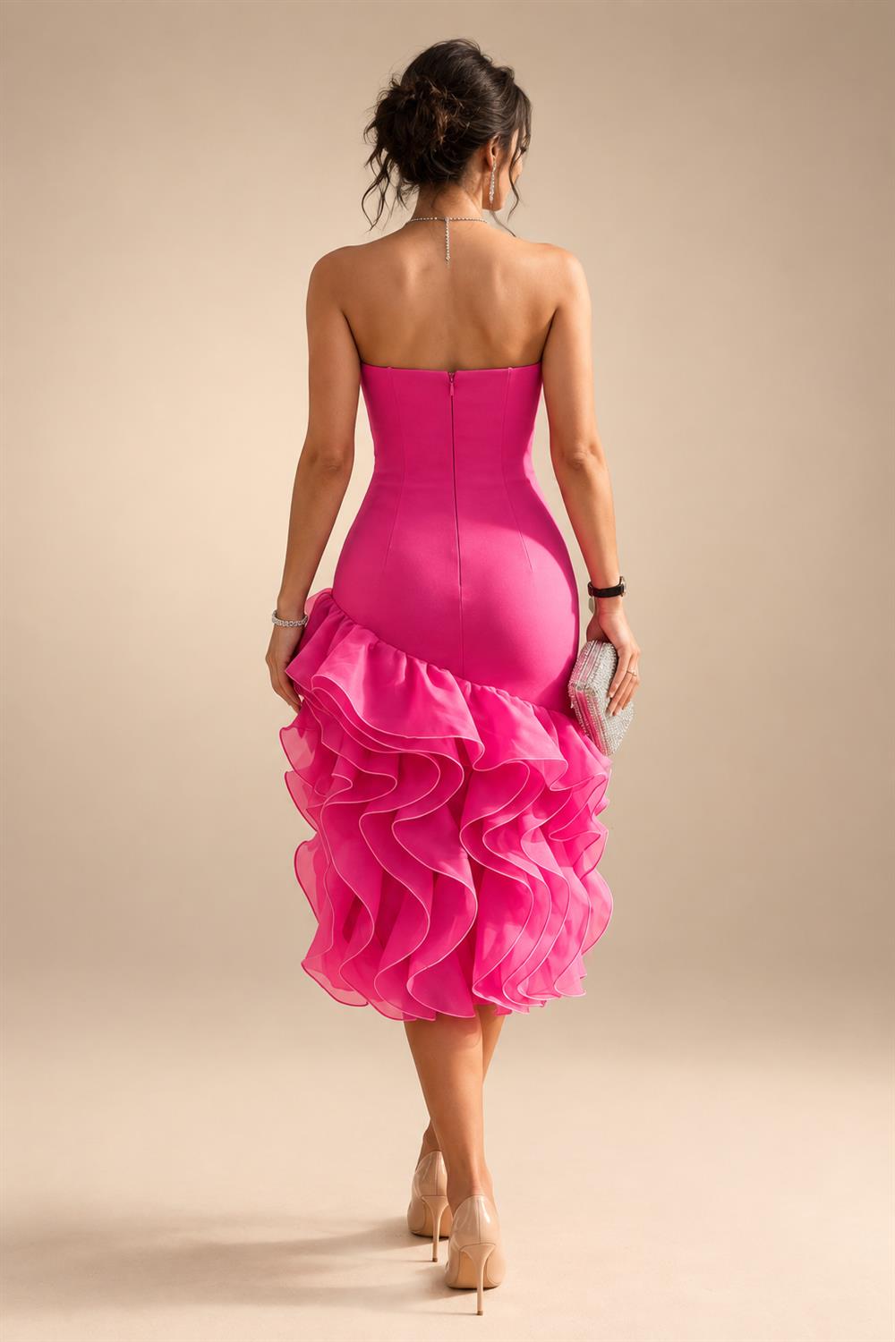 Pantsuit Scoop Neck Satin Maxi Mother of the Bride Pantsuits with Fluffy Feather Trim Cuffs (SHI22501692)