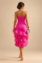 A-Line/Princess Strapless Jacquard Mini Homecoming Dresses with Bow & Pearls (SHI22370552)