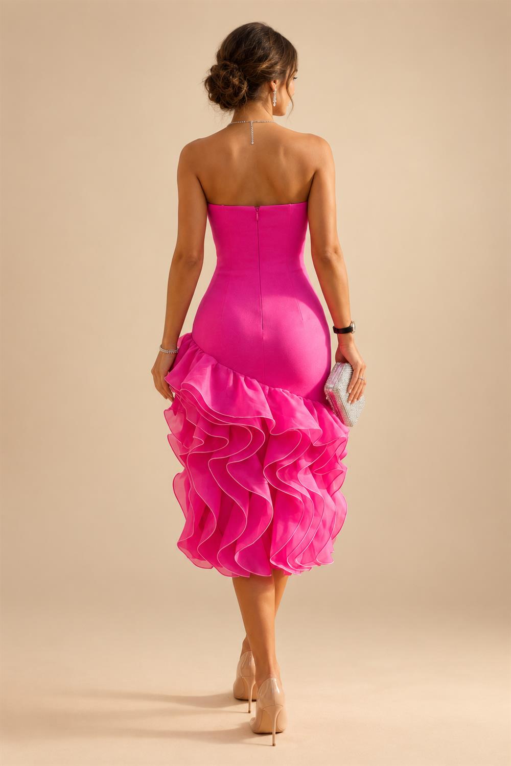 A-Line/Princess Strapless Jacquard Mini Homecoming Dresses with Bow & Pearls (SHI22370552)