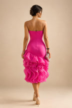 Sheath Satin Tea-Length Mother of the Bride & Groom Dresses with 3/4 Bell Sleeves & Crystal Embellished Belt (SHI22500471)