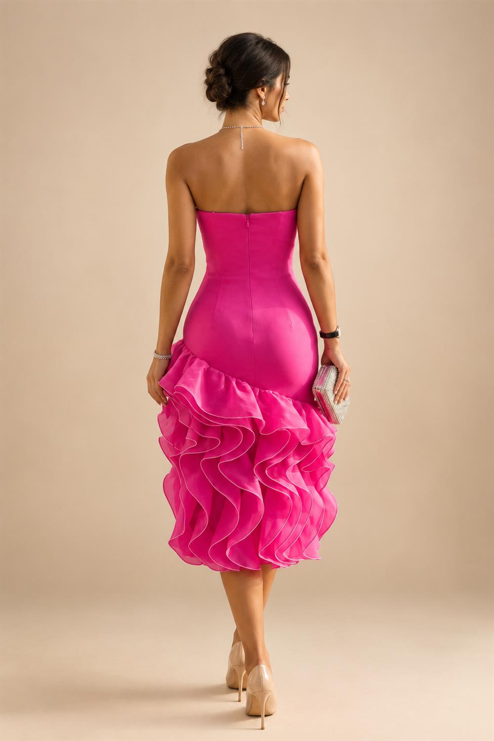 Sheath Satin Tea-Length Mother of the Bride & Groom Dresses with 3/4 Bell Sleeves & Crystal Embellished Belt (SHI22500471)