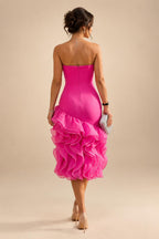 A-Line/Princess V-Neck Chiffon Maxi Mother of the Bride & Groom Dresses with Lace Appliques, Sweep Train, Ruffles, 3D Flowers & Ruched Waist (SHI22501653)
