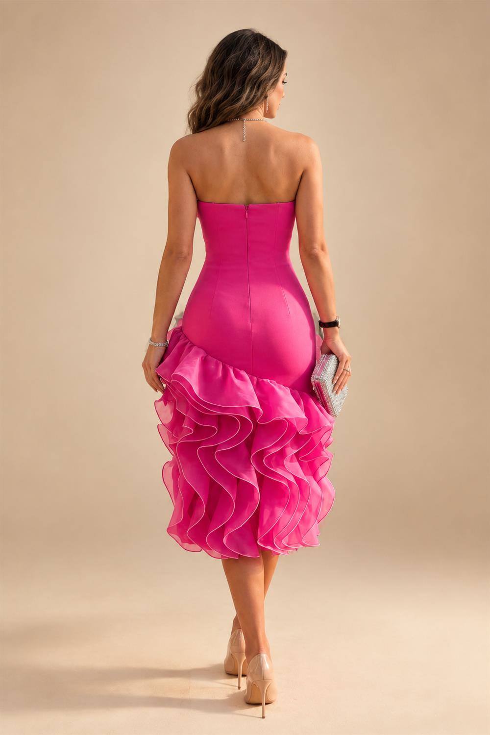 Jacquard A-Line/Princess Strapless Mini Homecoming Dresses with Bow & Pearls (SHI22370329)