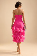 Floral Print A-Line/Princess Scoop Neck Tea-Length Mother of the Bride & Groom Dresses with Tiered Layers & Ruched Waist (SHI22501120)