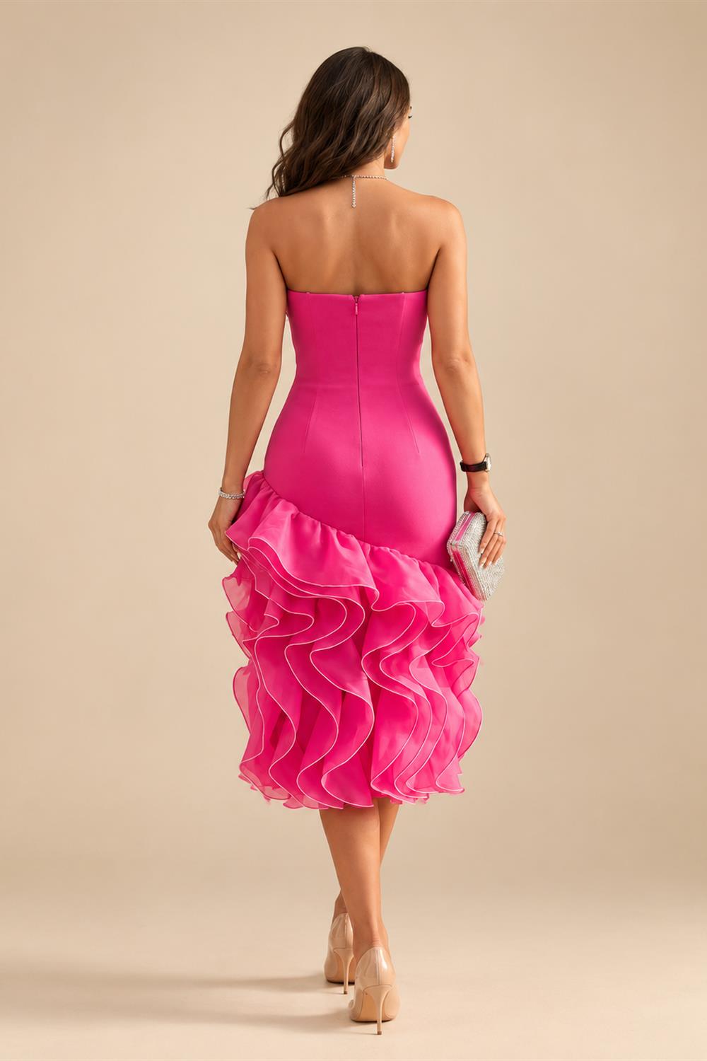 A-Line/Princess One Shoulder Tea-Length Mother of the Bride & Groom Dresses with Ruffles & Ruched Waist (SHI22501283)