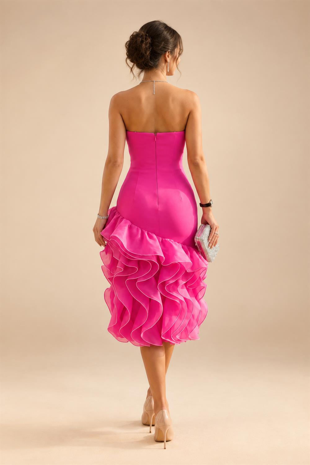 Cape Sleeve Floral Jacquard Satin Tea-Length Ruched Mother of the Bride Dresses 2 Piece (SHIA22500528)