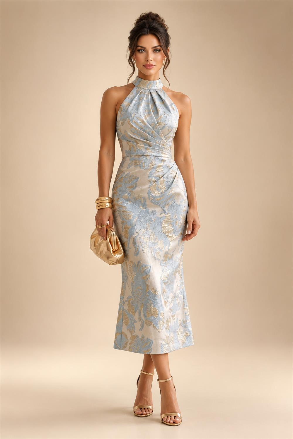 A-Line/Princess Scoop Neck Tea-Length Mother of the Bride & Groom Dresses with Ruffles & Ruched Waist (SHI22501287)