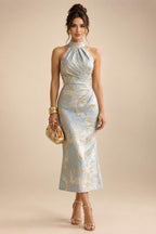 Jacquard Sheath/Column V-Neck Floor-Length Mother of the Bride & Groom Dresses with Ruffles & Ruched Waist (SHI22501058)
