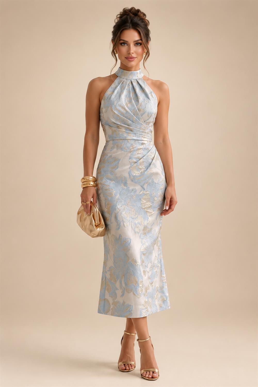 A-Line/Princess V-Neck Floral Embroidery Maxi Mother of the Bride & Groom Dresses with Ruched Waist (SHI22501624)