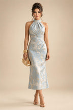 Sheath Floral Jacquard Off Shoulder Mother of the Bride & Groom Dresses with Flower (SHI22500777)