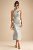 Cape Sleeve Jacquard Satin Ruched Mother of the Bride Dresses (SHI22500526)