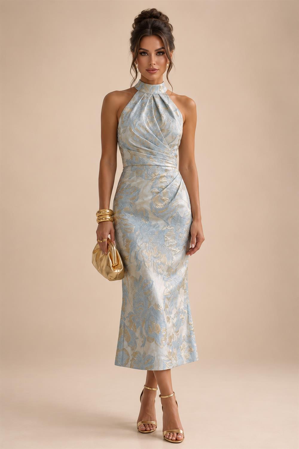 A-Line Chiffon Pleated Long Mother of the Bride & Groom Dresses with 3/4 Flutter Sleeves & Sequin Waist (SHI22500702)