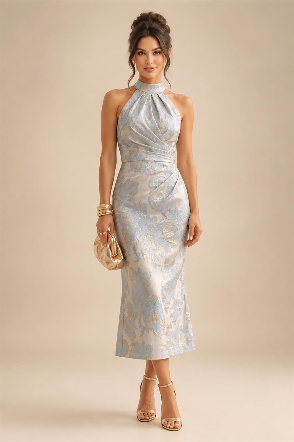A-Line/Princess Scoop Neck Jacquard Floor-Length Mother of the Bride & Groom Dresses with Ruched Waist (SHI22501615)