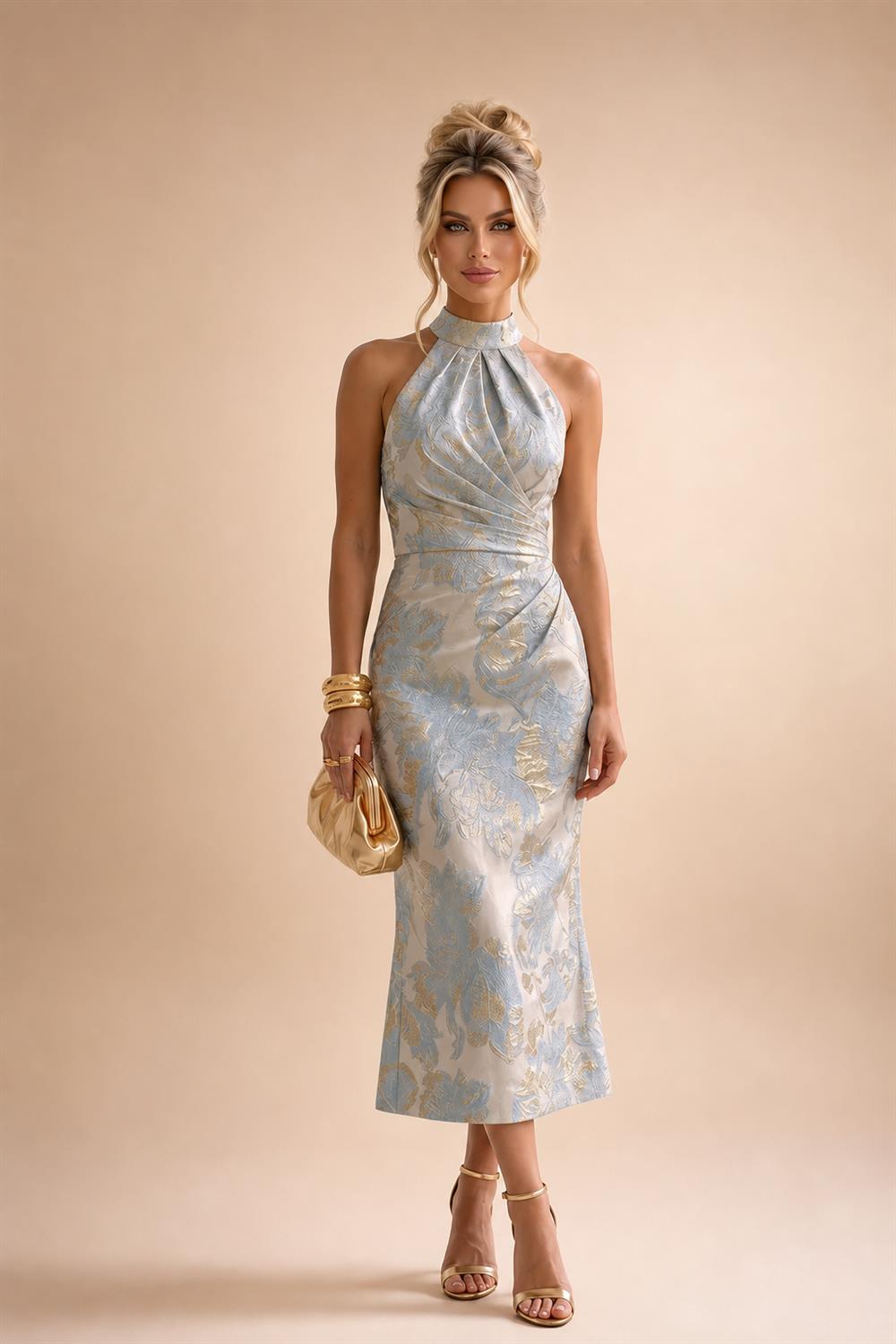 Jacquard A-Line/Princess V-Neck Floor-Length Mother of the Bride & Groom Dresses with Ruched Waist & Pockets (SHI22501298)