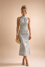 Jacquard A-Line/Princess V-Neck Floor-Length Mother of the Bride & Groom Dresses with Ruched Waist & Pockets (SHI22501298)