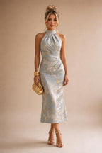 Sheath Floral Jacquard Off Shoulder Mother of the Bride & Groom Dresses with Flower (SHI22500777)