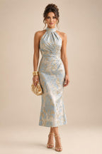 Cape Sleeve Floral Jacquard Satin Tea-Length Ruched Mother of the Bride Dresses 2 Piece (SHIA22500528)