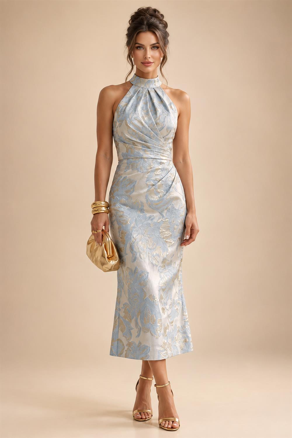 Lightweight Sheath Tea-Length Chiffon Mother of the Bride & Groom Dresses with Cowl Neck & Ruched Waist (SHI22500689)