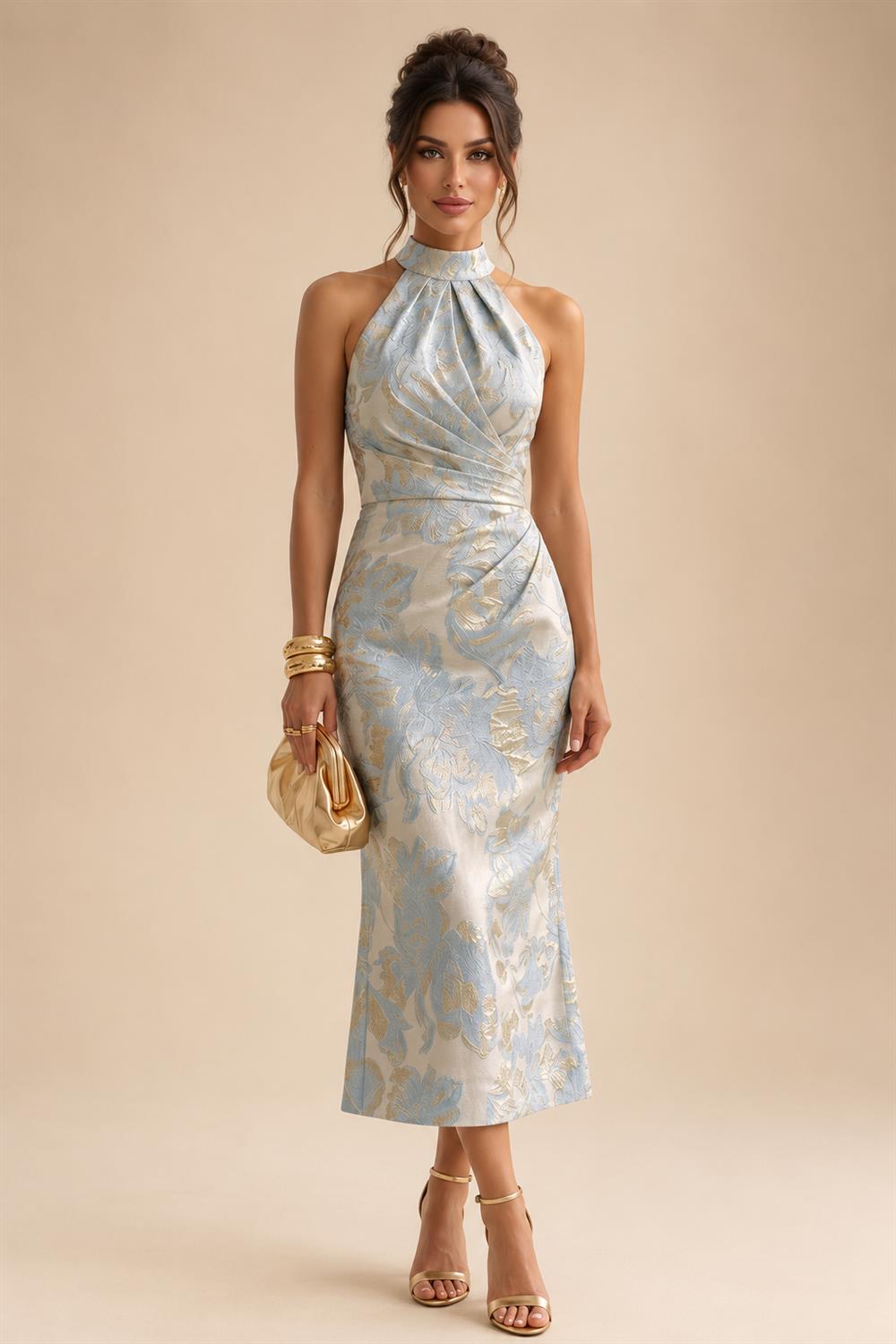 Sequin Floral A-Line/Princess V-Neck Floor-Length Mother of the Bride & Groom Dresses with 3D Flowers & Pleats (SHI22501350)