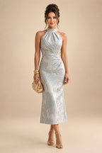 3/4 Sleeve Round Neck Sheath Midi Satin Mother of the Bride Dresses Formal Dress (SHI22500384)