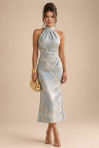 Jacquard A-Line/Princess V-Neck Floor-Length Mother of the Bride & Groom Dresses with Ruched Waist & Pockets (SHI22501298)