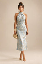 Sheath/Column Scoop Neck Satin Tea-Length Mother of the Bride & Groom Dresses with Ruched Waist (SHI22501621)