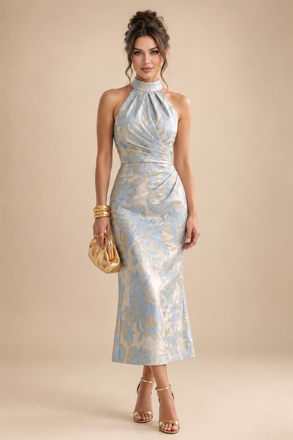 Sheath/Column Scoop Neck Satin Tea-Length Mother of the Bride & Groom Dresses with Ruched Waist & Rhinestones (SHI22501657)