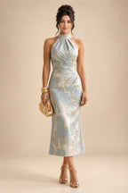 A-Line Floral Jacquard Floor-Length Mother of the Bride & Groom Dresses with V-Neck, Cap Sleeves (SHI22500480)