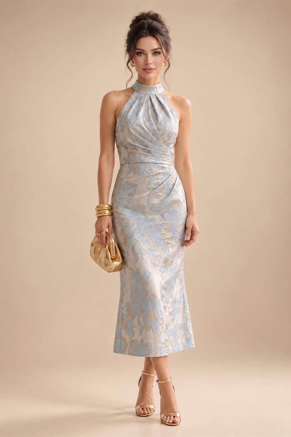 Pantsuit Scoop Neck Satin Maxi Mother of the Bride Pantsuits with Fluffy Feather Trim Cuffs (SHI22501692)