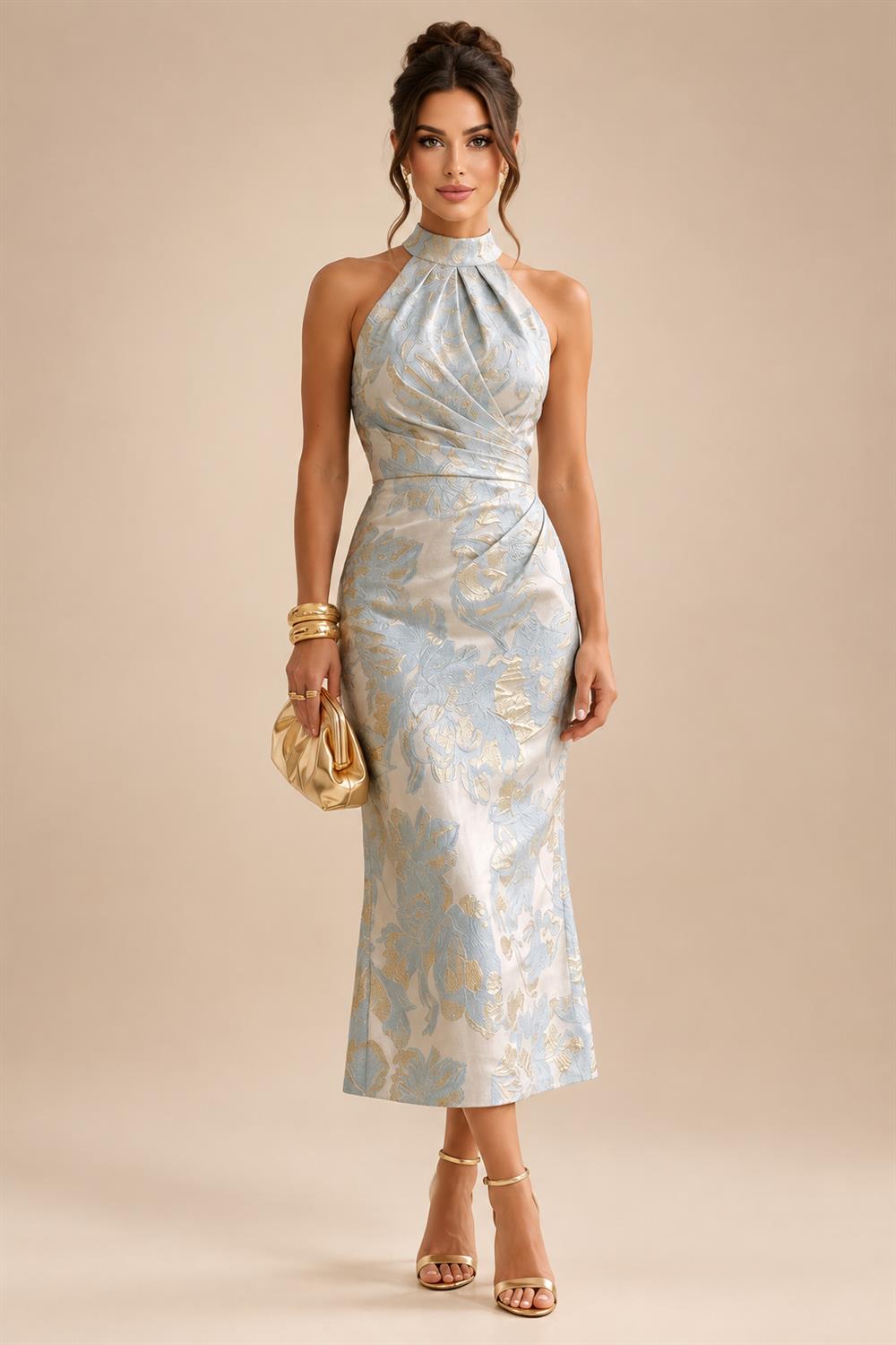 Sheath Chiffon Floral Print Cape Sleeves Mother of the Bride & Groom Dresses for Formal Wedding (SHI22500682)
