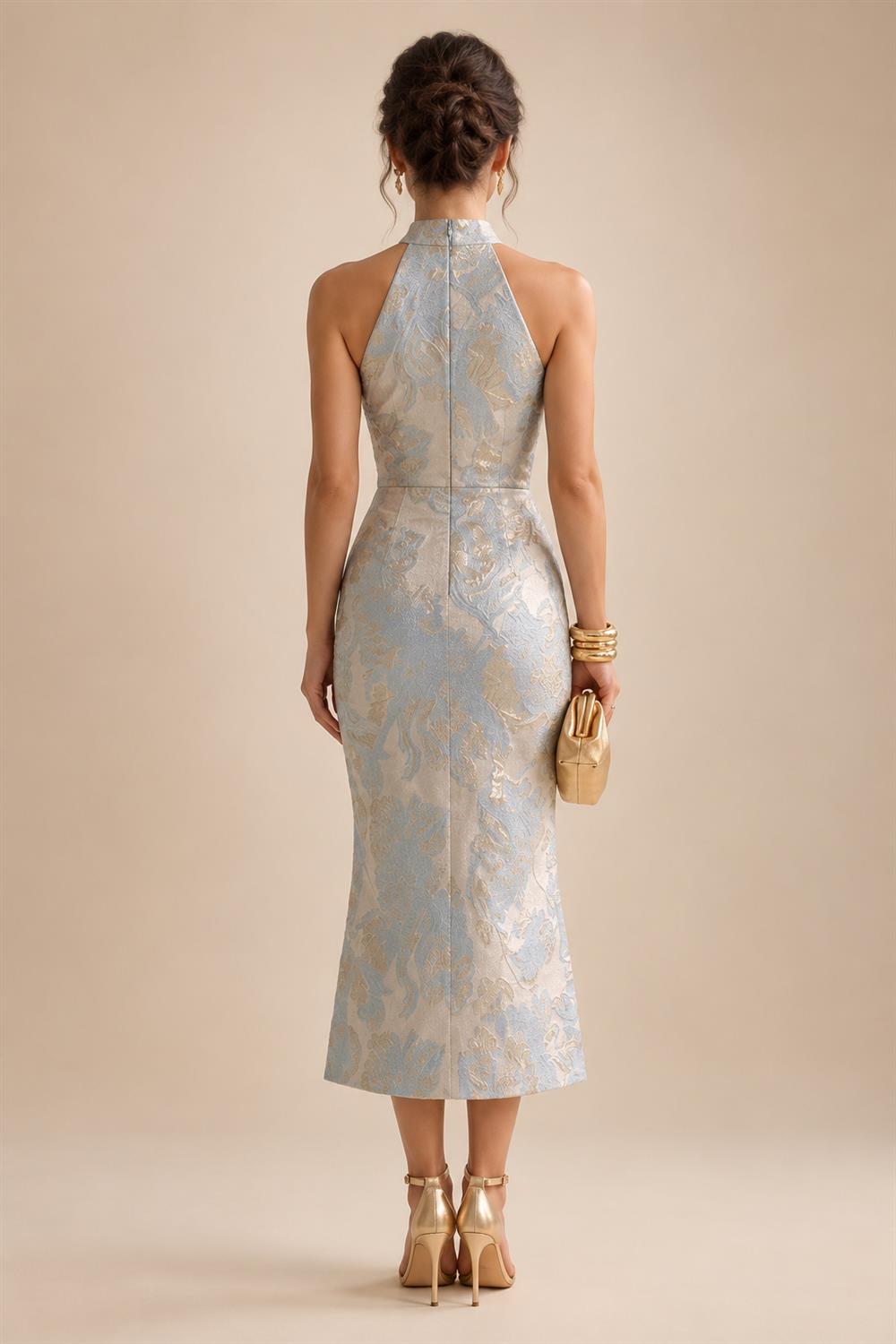 Lightweight Sheath Tea-Length Chiffon Mother of the Bride & Groom Dresses with Cowl Neck & Ruched Waist (SHI22500689)