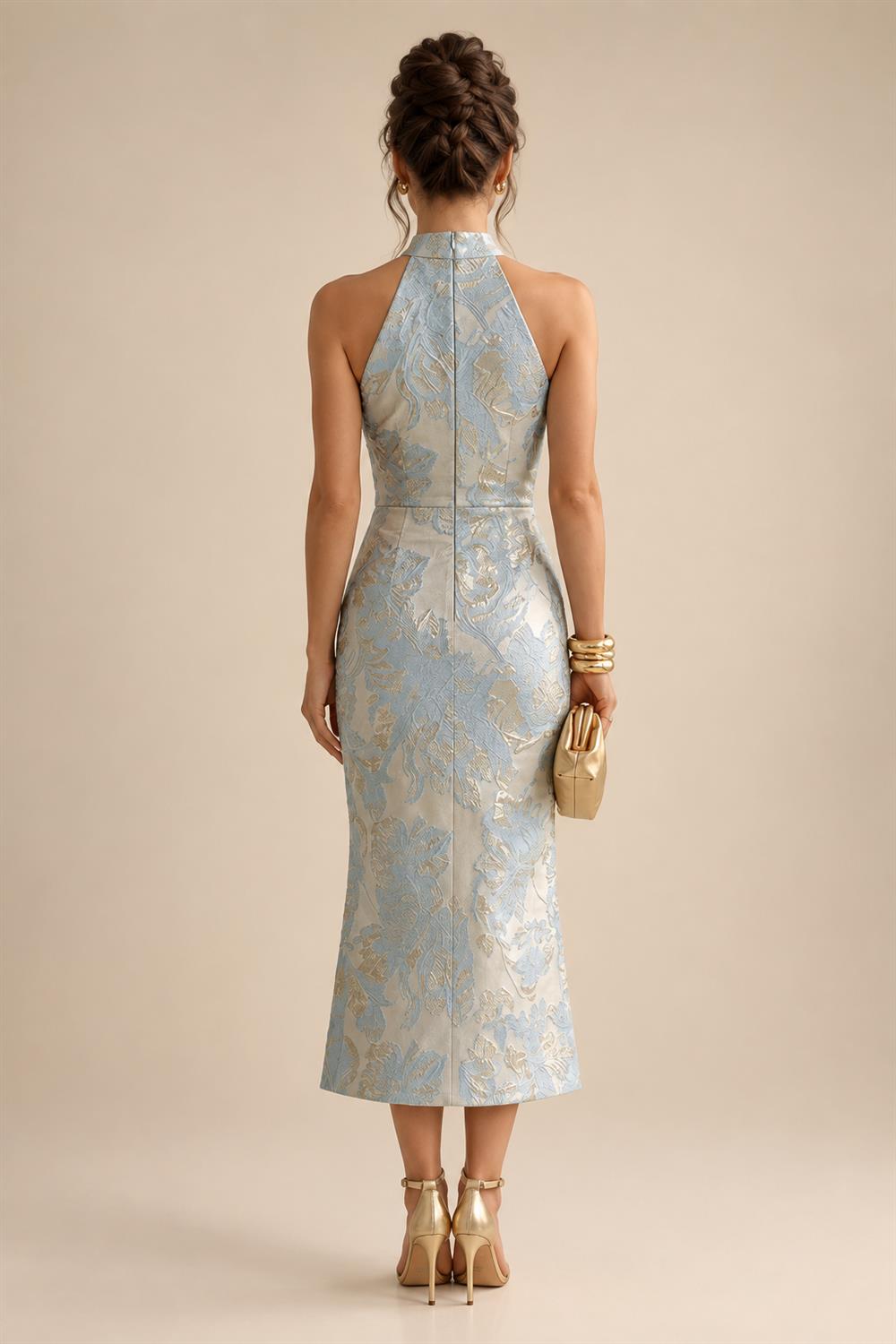 Sheath/Column V-Neck Jacquard Maxi Mother of the Bride & Groom Dresses with Ruffles & Slit (SHI25001047)