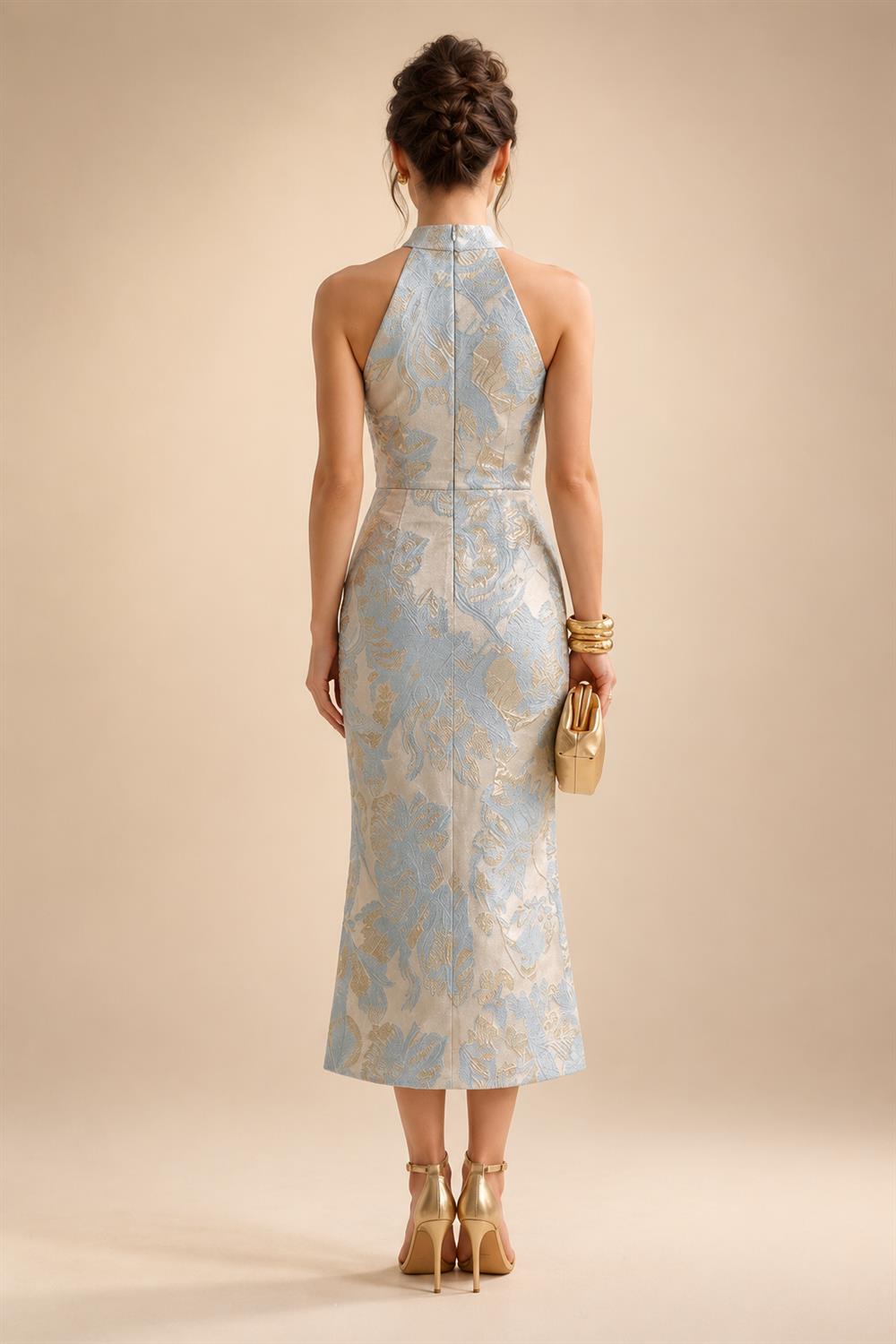 Cape Sleeve Floral Jacquard Satin Tea-Length Ruched Mother of the Bride Dresses 2 Piece (SHIA22500528)