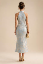 A-Line Floral Jacquard Floor-Length Mother of the Bride & Groom Dresses with V-Neck, Cap Sleeves (SHI22500480)