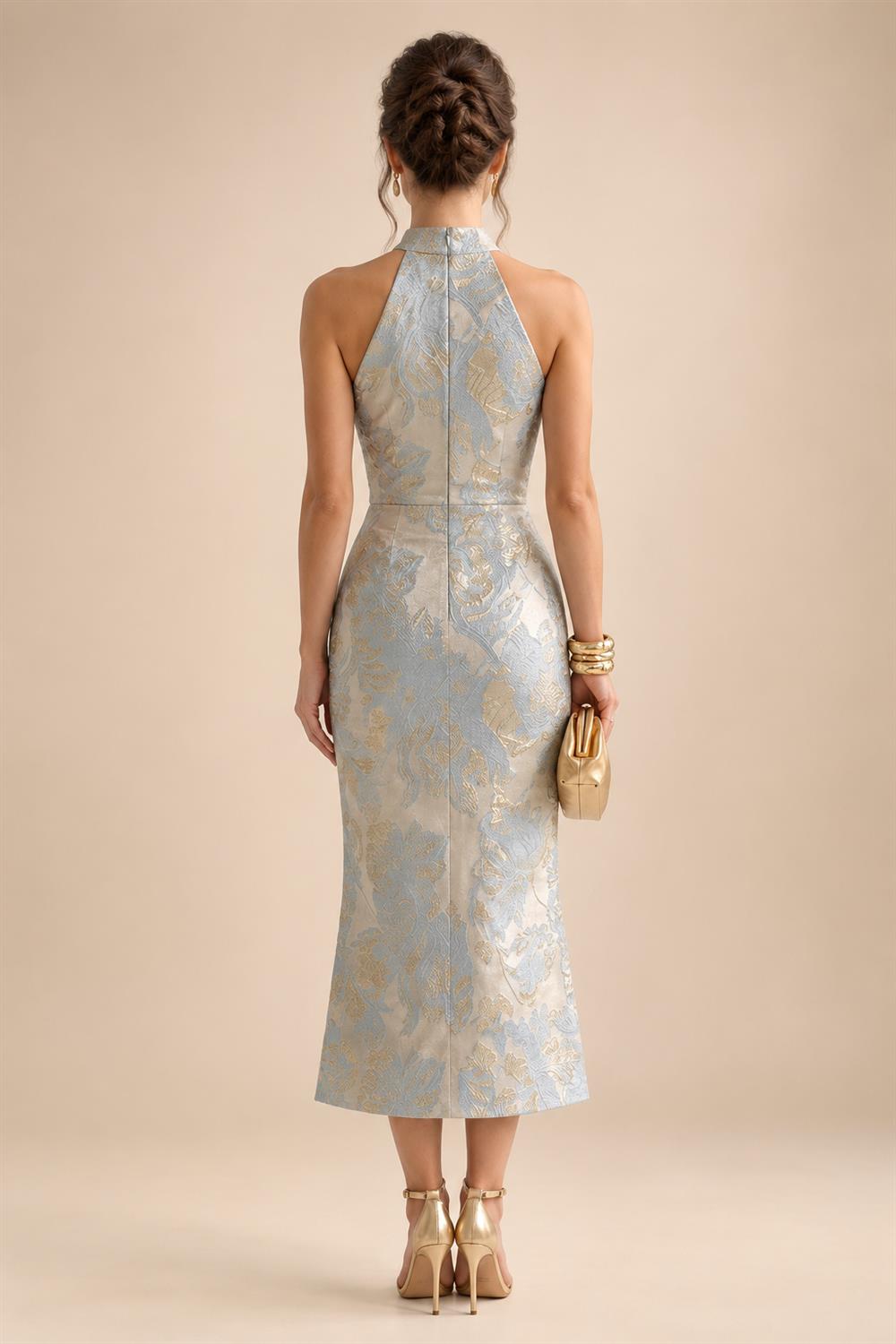Sheath/Column Scoop Neck Satin Tea-Length Mother of the Bride & Groom Dresses with Ruched Waist & Rhinestones (SHI22501657)