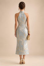 Sheath/Column Scoop Neck Satin Tea-Length Mother of the Bride & Groom Dresses with Ruched Waist & Rhinestones (SHI22501657)