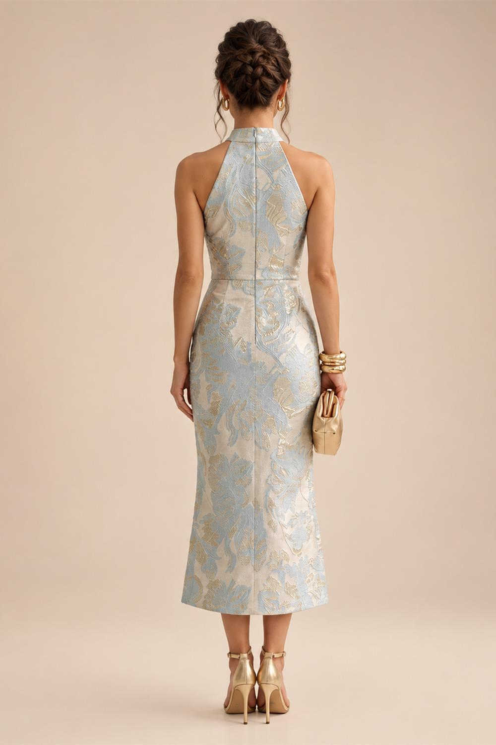A-Line/Princess Scoop Neck Satin High-Low Mother of the Bride & Groom Dresses with Sequin Floral & Pleats (SHI22501631)