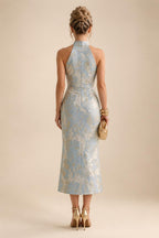 Pantsuit Scoop Neck Satin Maxi Mother of the Bride Pantsuits with Fluffy Feather Trim Cuffs (SHI22501692)