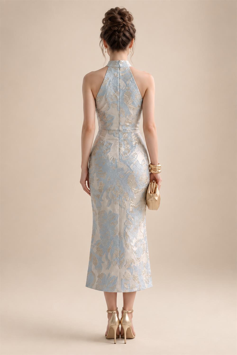 A Line Scoop 3/4 Sleeve Long Mixed Mother of the Bride Dresses with Sequins (SHI22500171)