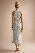 Jacquard Sheath/Column V-Neck Tea-Length Mother of the Bride & Groom Dresses for Women (SHI22501292)