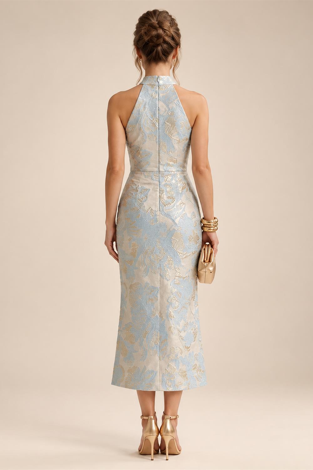 A-Line/Princess Scoop Neck Chiffon Maxi Mother of the Bride & Groom Dresses with 3D Flowers, Sweep Train & Pleats (SHI22501627)