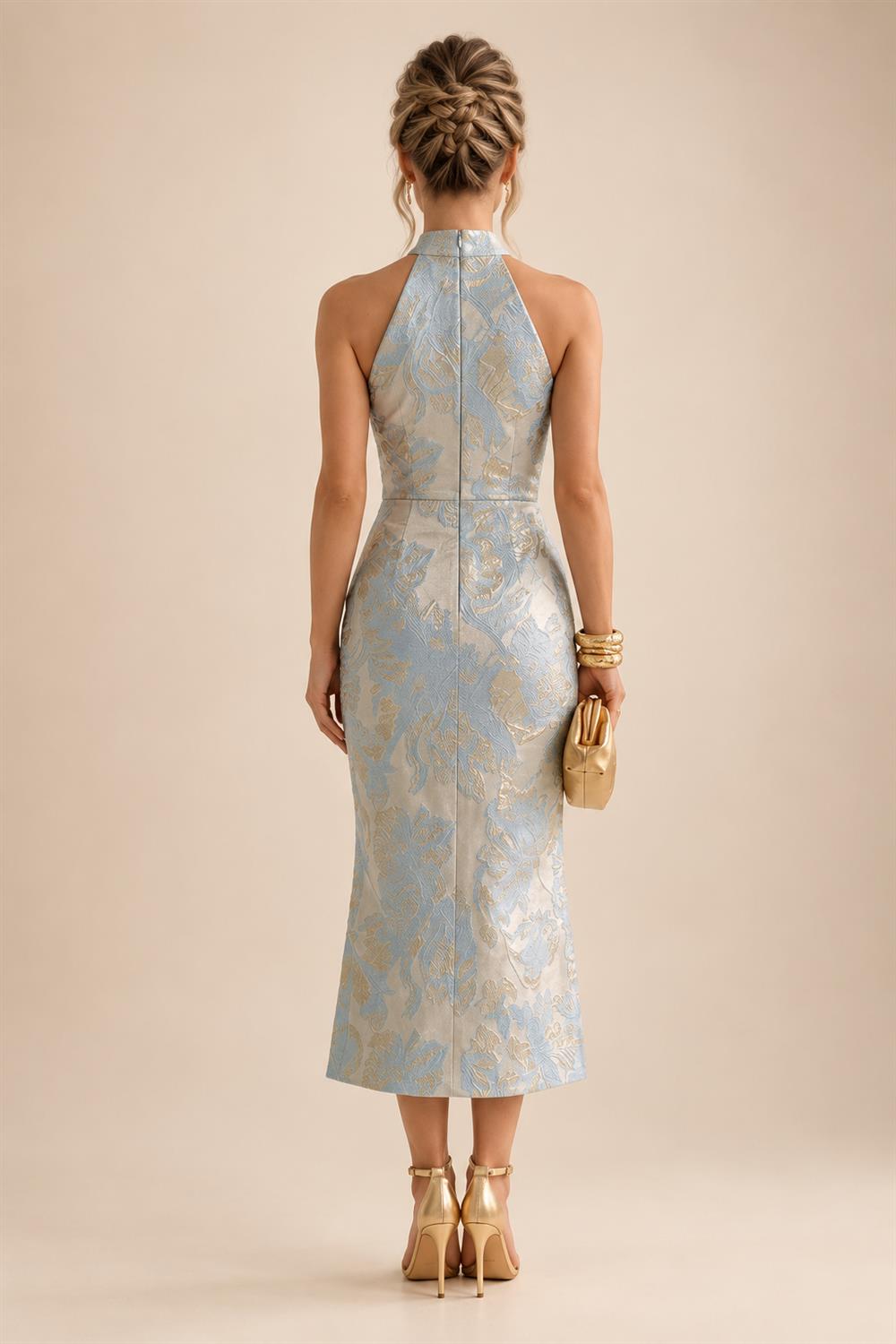 Floral Print A-Line/Princess Scoop Neck Tea-Length Mother of the Bride & Groom Dresses with Tiered Layers & Ruched Waist (SHI22501120)