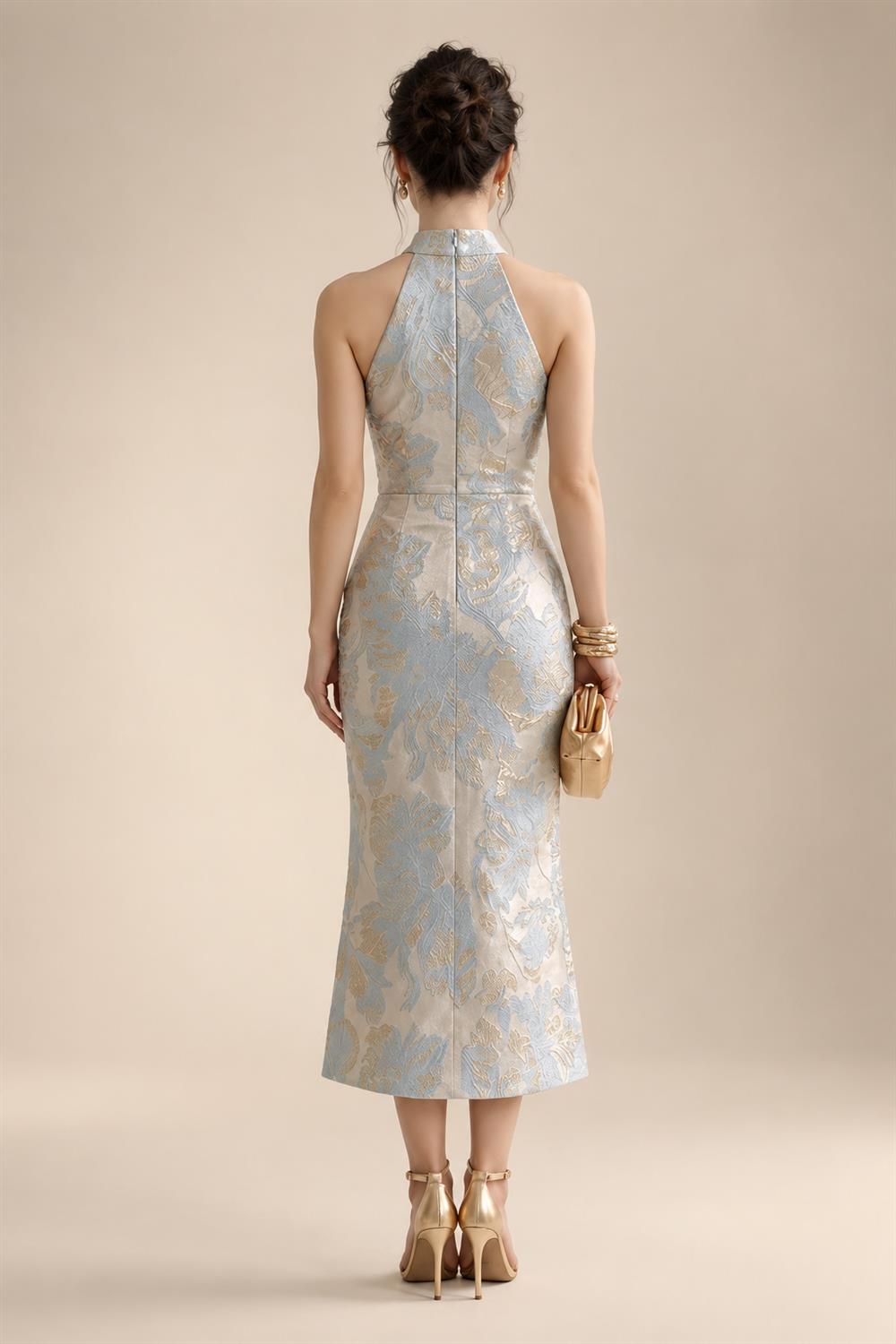 3/4 Sleeve Round Neck A-Line Midi Chiffon Mother of the Bride Dresses with Jacket (SHI22500386)