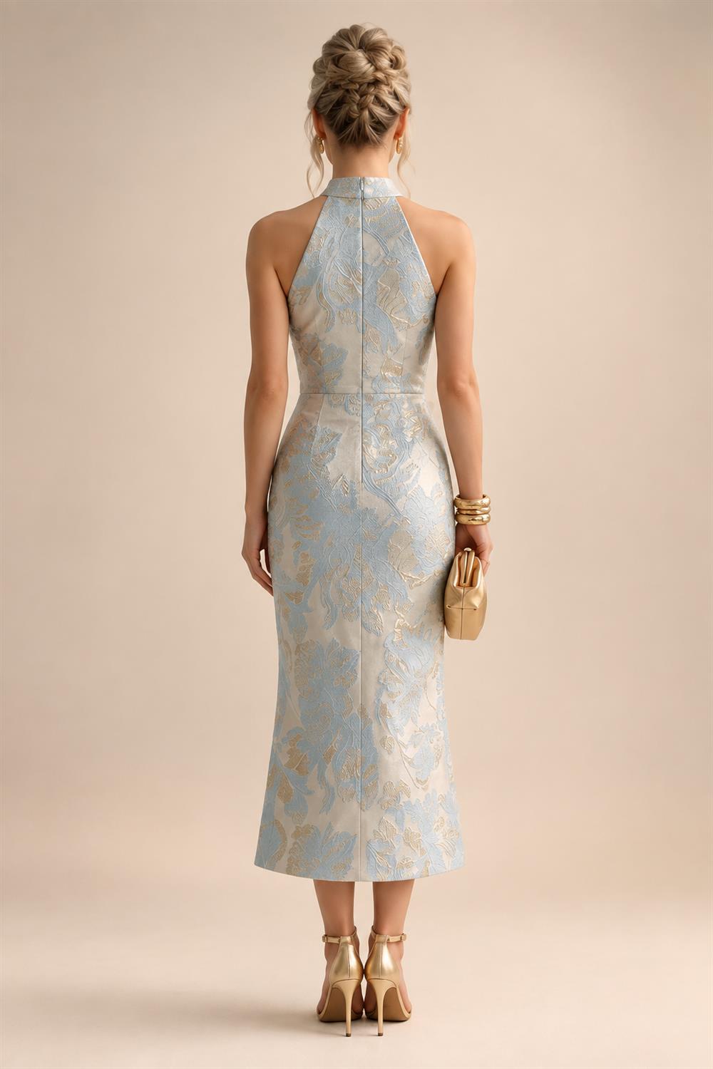 A-Line/Princess V-Neck Satin Floor-Length Mother of the Bride & Groom Dresses with?Jacquard Bolero?Jacket & Pleats (SHI22501695)
