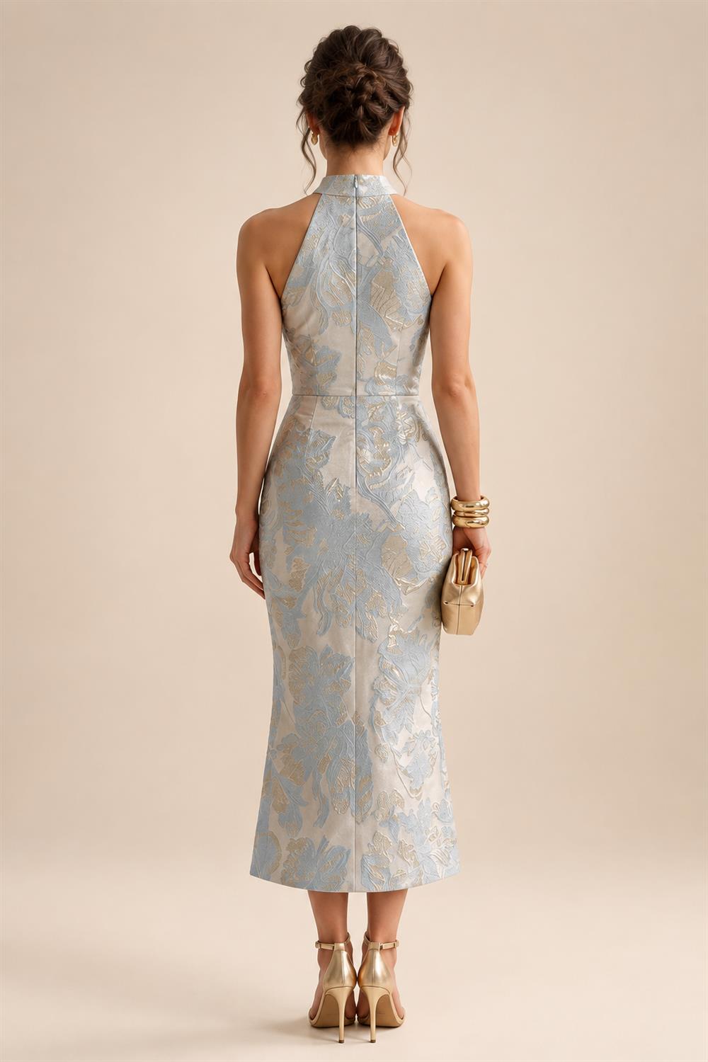 Cape Sleeve Jacquard Satin Ruched Mother of the Bride Dresses 2 Piece (SHI22500528)