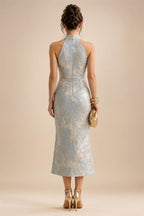 Cape Sleeve Jacquard Satin Ruched Mother of the Bride Dresses (SHI22500526)