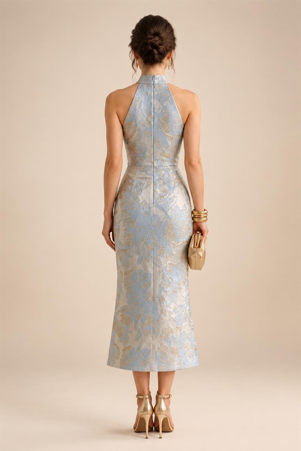 3/4 Sleeve Round Neck Sheath Midi Satin Mother of the Bride Dresses Formal Dress (SHI22500384)
