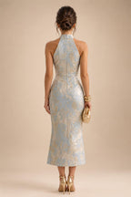 Pantsuit Scoop Neck Satin Maxi Mother of the Bride Pantsuits with Fluffy Feather Trim Cuffs (SHI22501692)