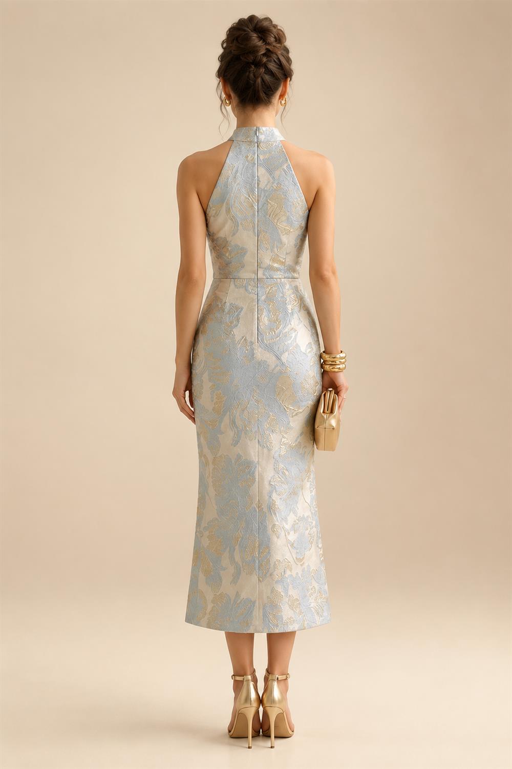 Sheath/Column Strapless Stretch Jersey Maxi Mother of the Bride & Groom Dresses with 3D Flowers & Slit (SHI22501694)